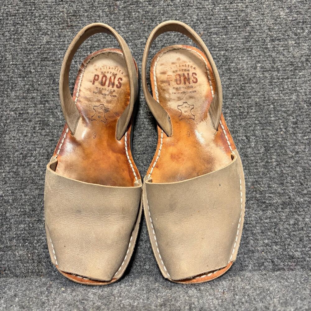Pons Avarca Menorca Leather Slingback Sandals Tan Beige Women Size 9 Spain Flat